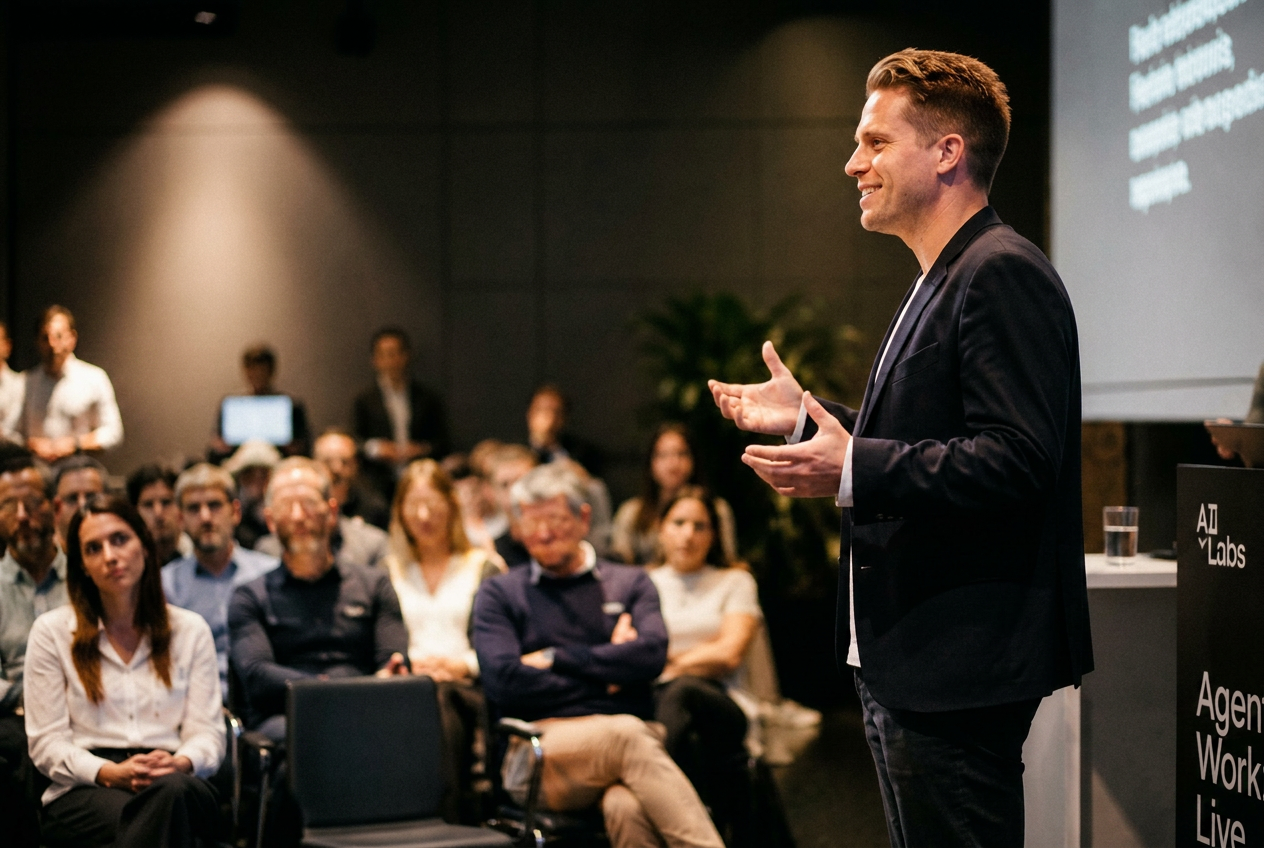 Mike Zurbrügg on stage at AI Labs